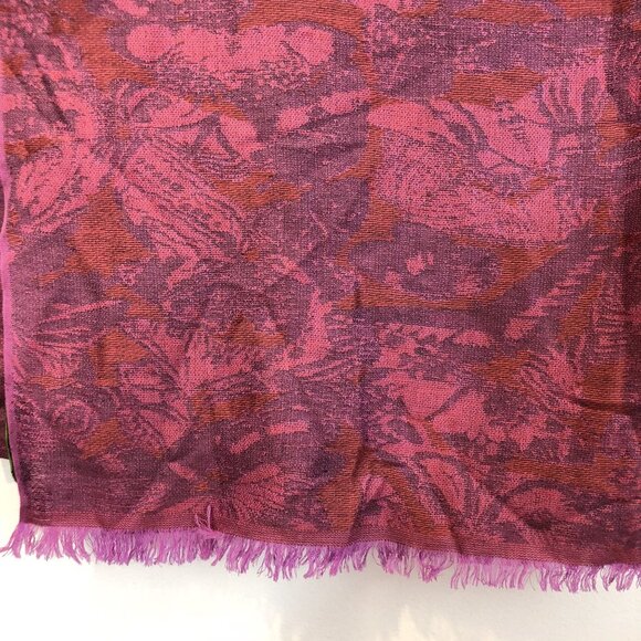 Shanghai Tang Pink Purple Floral Mulberry Silk Cashmere Wool Scarf Fringed Hem - Picture 5 of 6